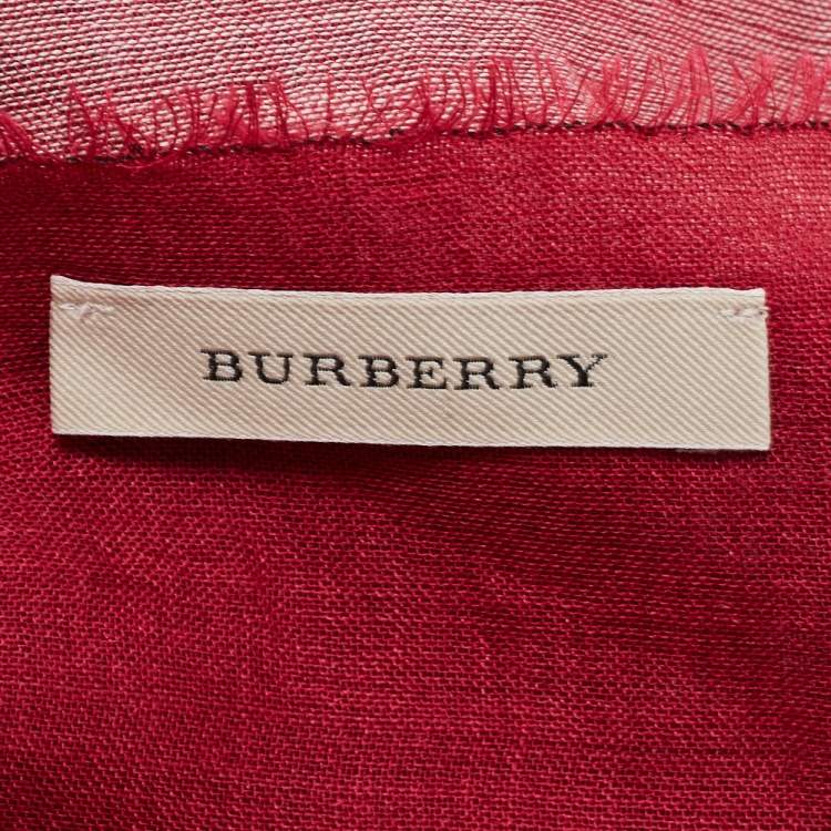 Pre Owned Burberry Burgundy Nova Check Silk & Wool Stole