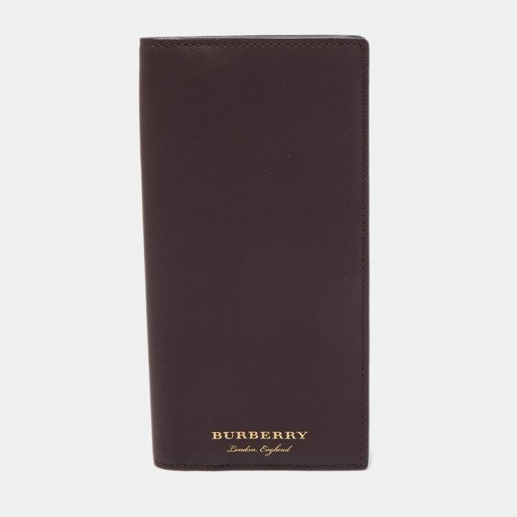 Pre Owned Burberry Burgundy Textured Leather Long Bifold Wallet