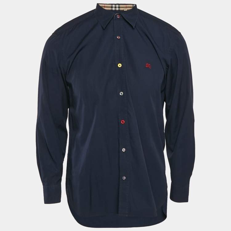 Pre Owned Burberry London Navy Blue Cotton Button Front Shirt L
