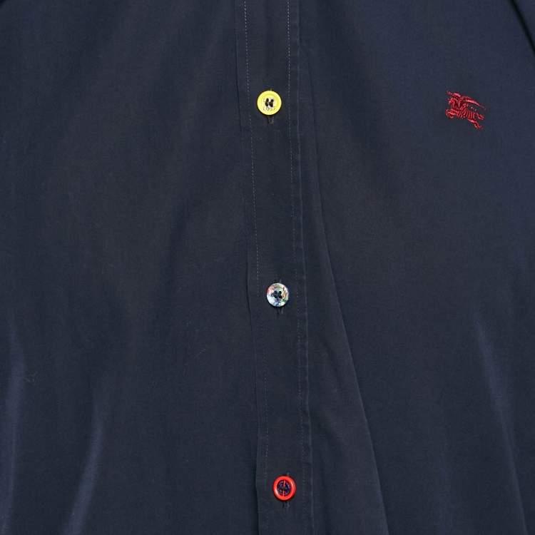 Pre Owned Burberry London Navy Blue Cotton Button Front Shirt L