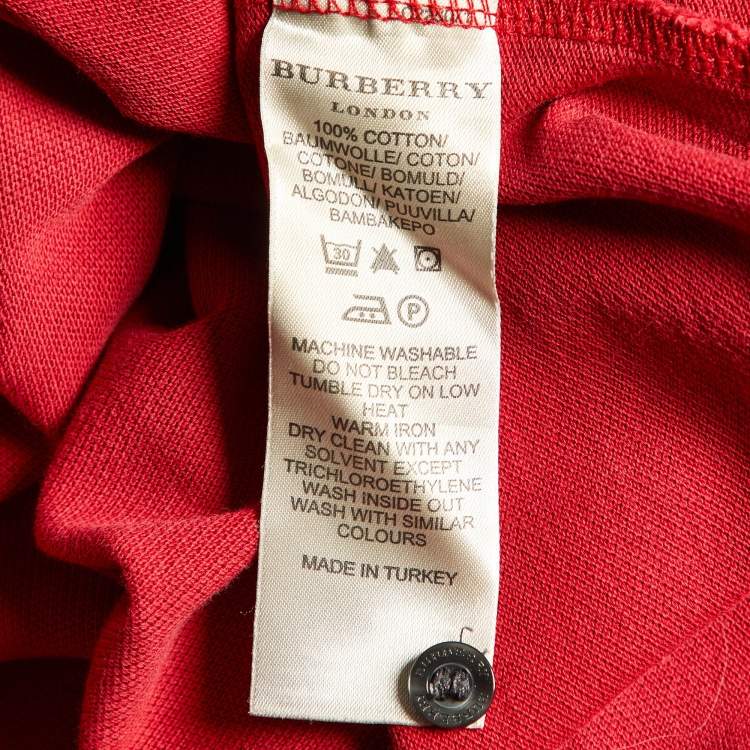 Pre Owned Burberry Red Cotton Pique Polo T-Shirt M