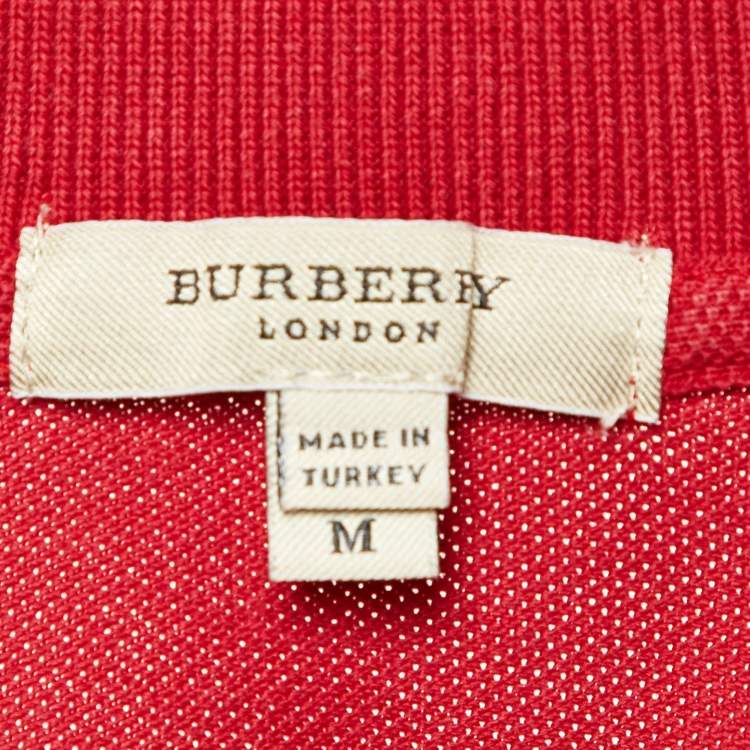Pre Owned Burberry Red Cotton Pique Polo T-Shirt M