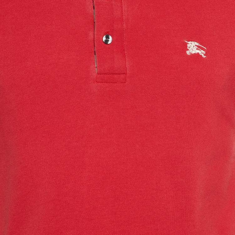 Pre Owned Burberry Red Cotton Pique Polo T-Shirt M
