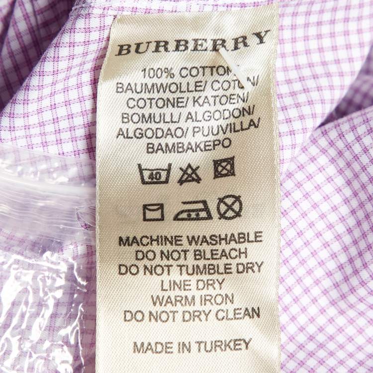 Pre Owned Burberry Pink Pin Checked Cotton Button Down Shirt M