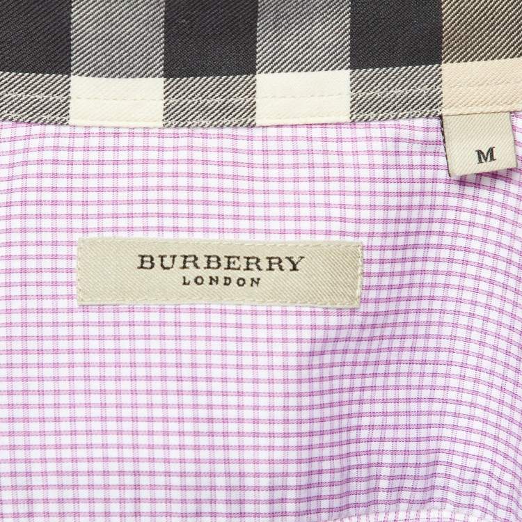 Pre Owned Burberry Pink Pin Checked Cotton Button Down Shirt M