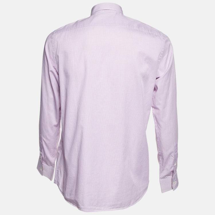 Pre Owned Burberry Pink Pin Checked Cotton Button Down Shirt M