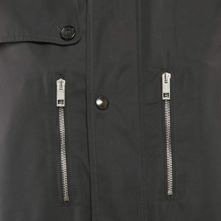 Pre Owned Burberry London Black Synthetic Zip-Up Hooded Jacket L