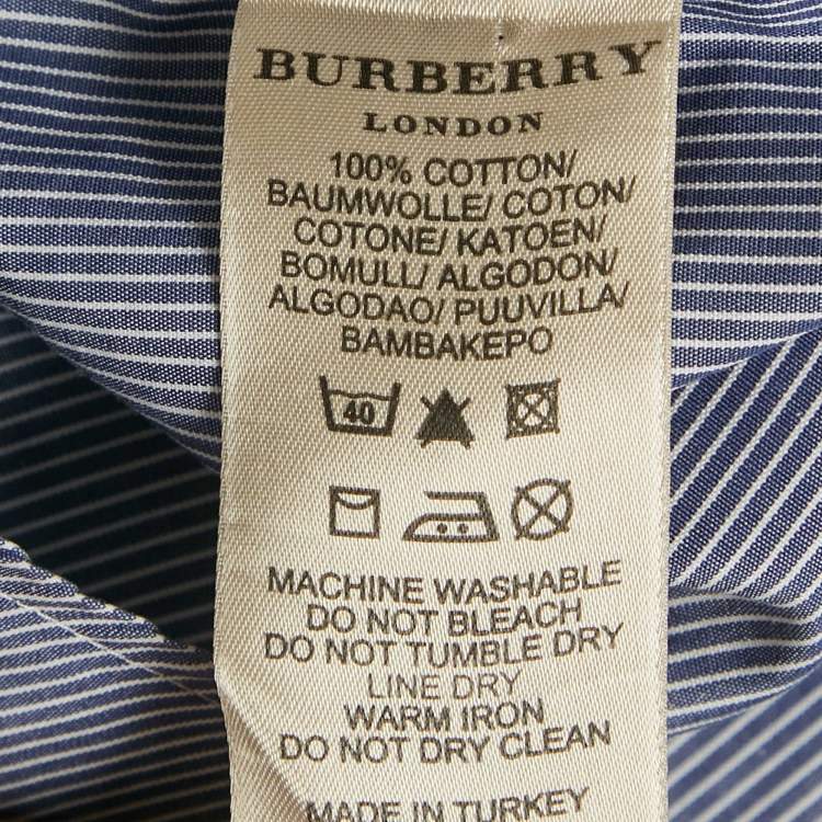 Pre Owned Burberry London Blue Stripe Cotton Button Front Full Sleeve Shirt M