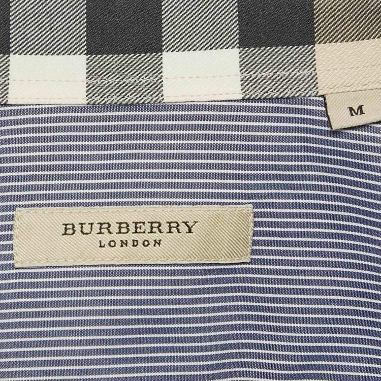 Pre Owned Burberry London Blue Stripe Cotton Button Front Full Sleeve Shirt M