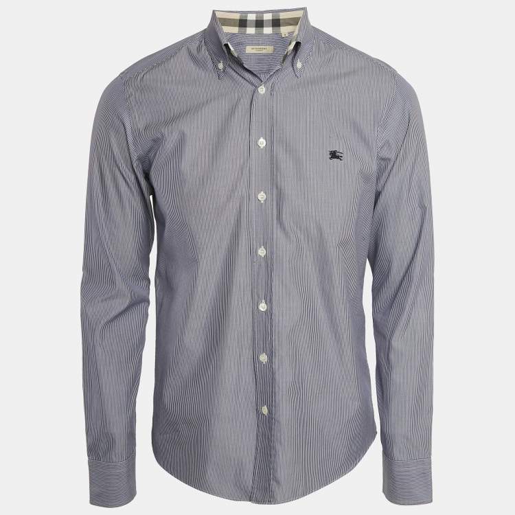 Pre Owned Burberry London Blue Stripe Cotton Button Front Full Sleeve Shirt M