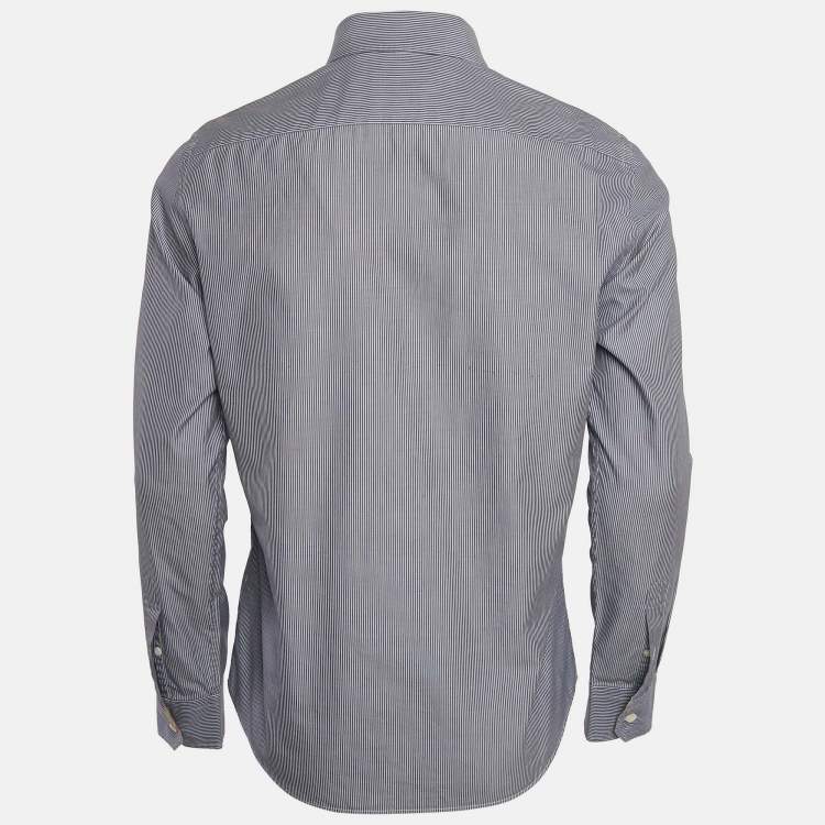 Pre Owned Burberry London Blue Stripe Cotton Button Front Full Sleeve Shirt M