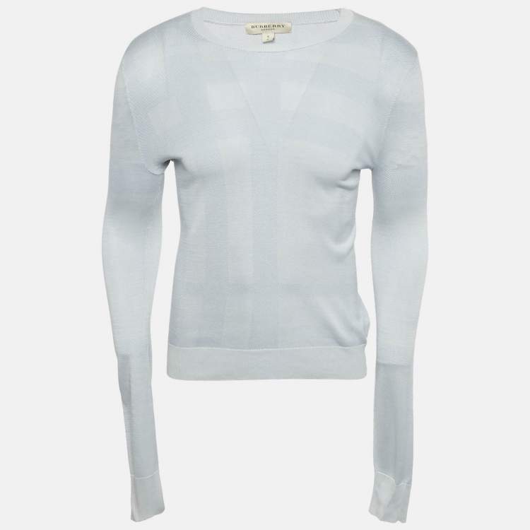 Pre Owned Burberry London Blue Silk Jacquard Knit Jumper S