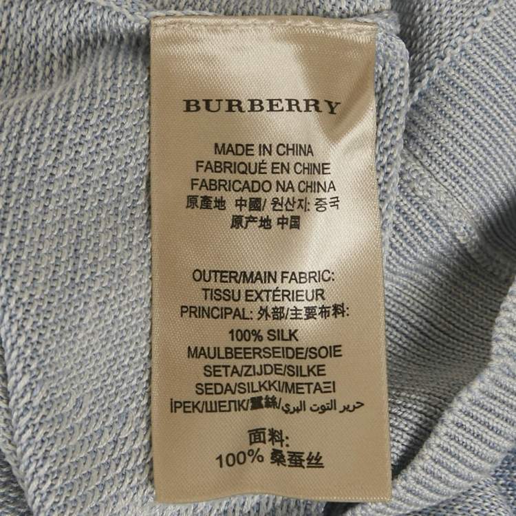 Pre Owned Burberry London Blue Silk Jacquard Knit Jumper S