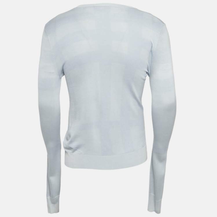 Pre Owned Burberry London Blue Silk Jacquard Knit Jumper S