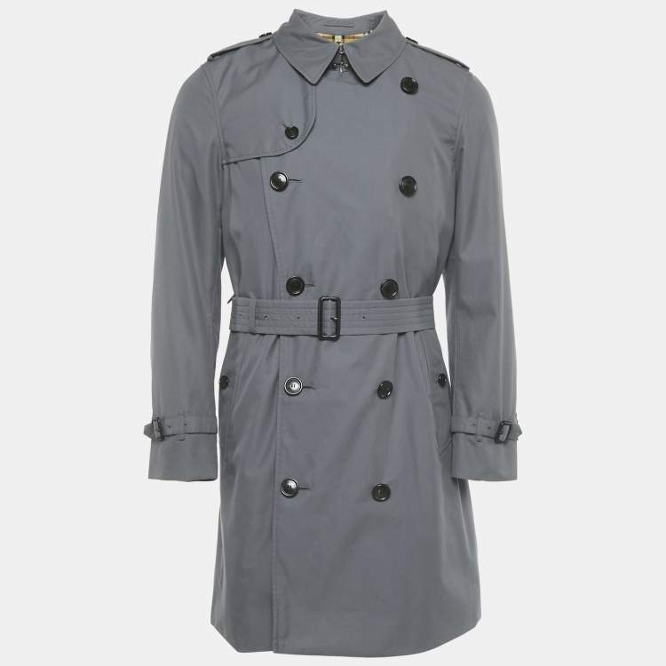 Pre Owned Burberry Grey Cotton Chelsea Heritage Mid Length Trench Coat M