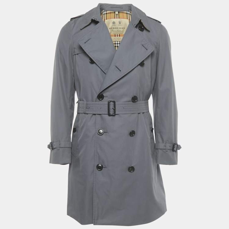Pre Owned Burberry Grey Cotton Chelsea Heritage Mid Length Trench Coat M