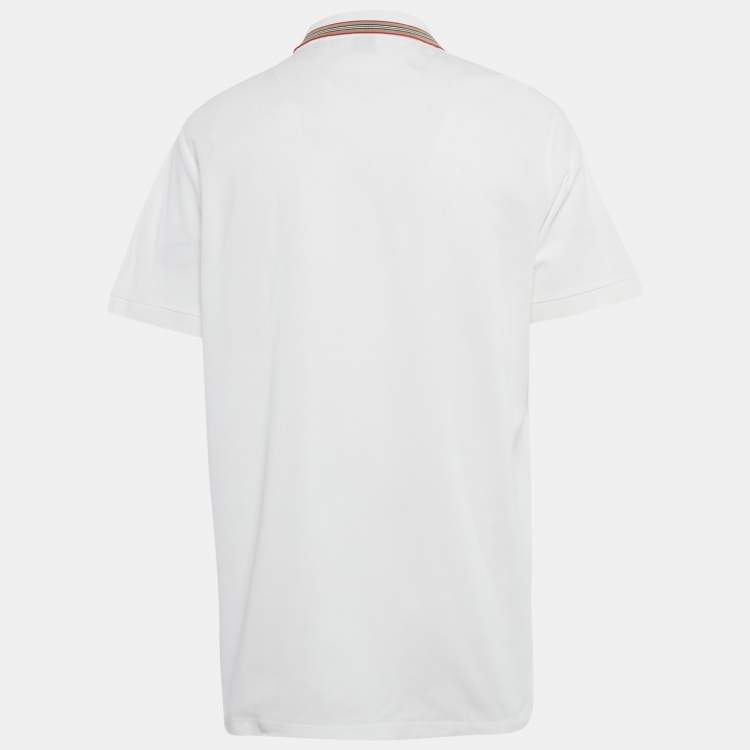 Pre Owned Burberry White Stripe Trim Cotton Polo T-Shirt XXL 