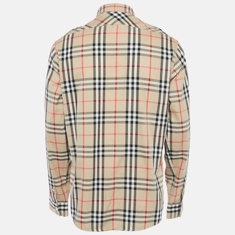 Pre Owned Burberry London Beige Nova Check Cotton Long Sleeve Button Down Shirt L