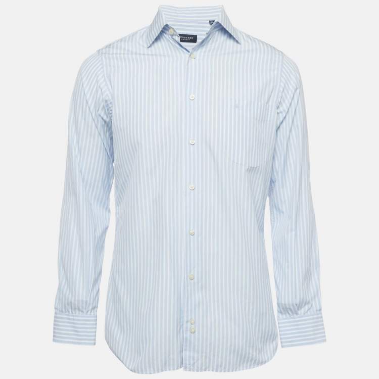 Pre Owned Burberry London White/Blue Striped Cotton Florence Shirt M
