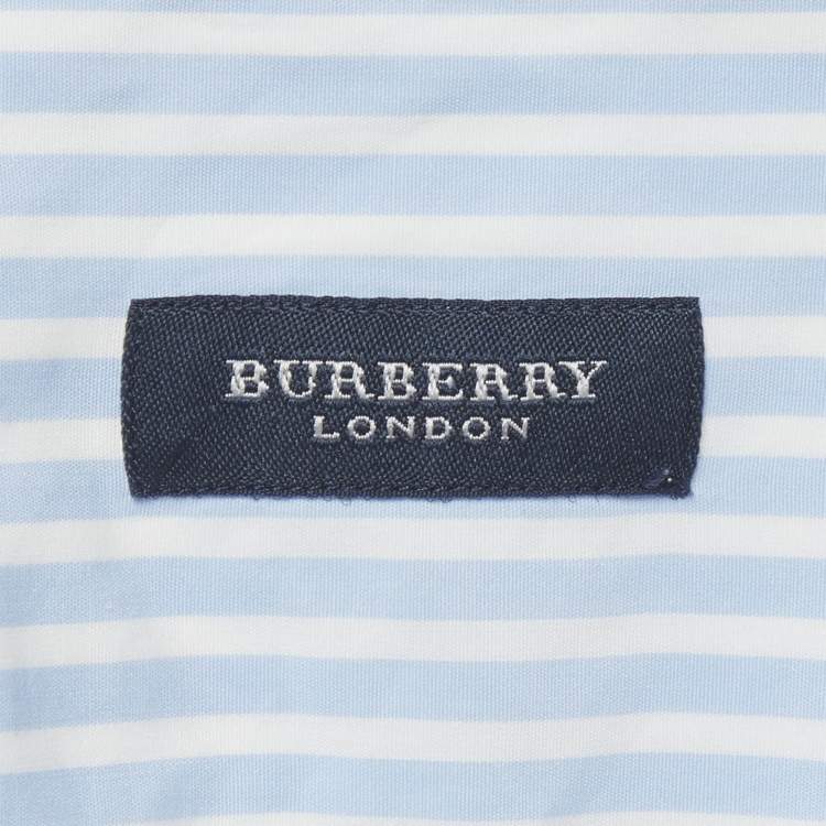 Pre Owned Burberry London White/Blue Striped Cotton Florence Shirt M