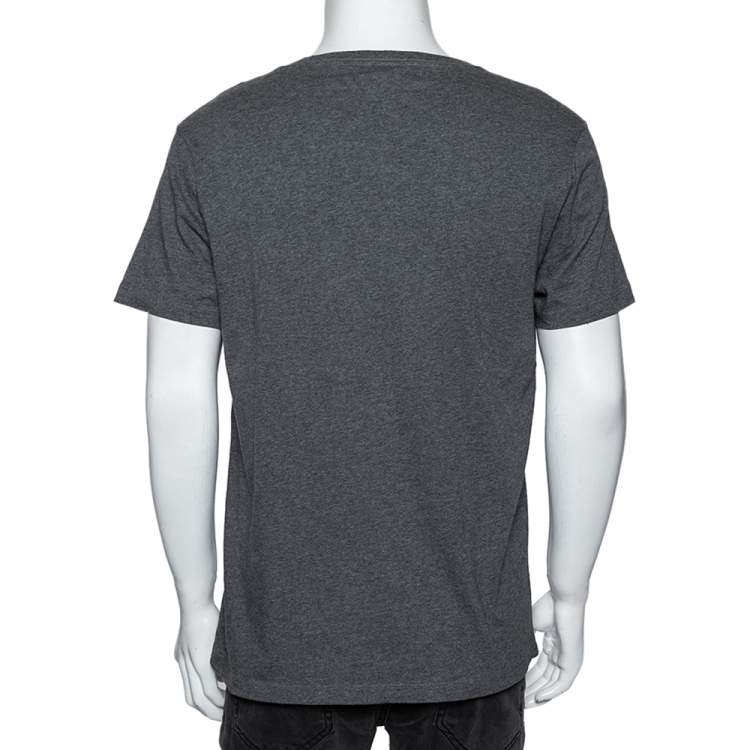 Pre Owned Burberry London Grey Cotton Flocked Beast Printed T-Shirt L