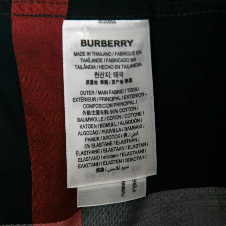 Pre Owned Burberry London Navy Blue Checked Cotton Button Front Short Sleeve Shirt XXL