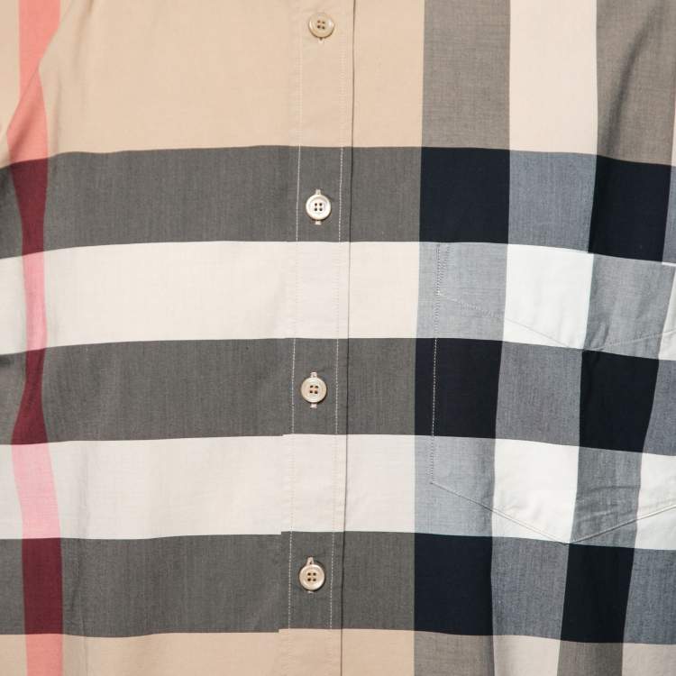 مملوكة مسبقًا Burberry Beige Checked Cotton Button Front Short Sleeve Shirt XXL