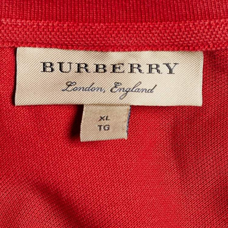 Pre Owned Burberry Red Cotton Pique Short Sleeve Polo T-Shirt XL 