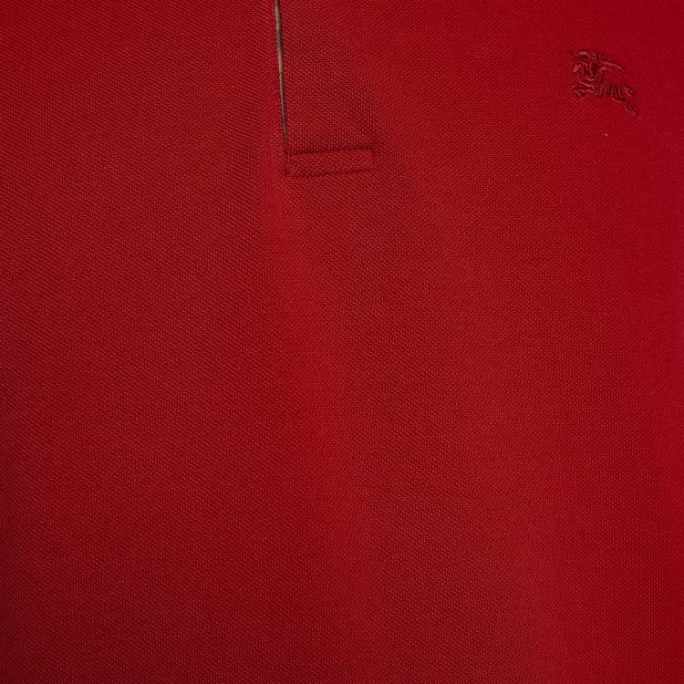 Pre Owned Burberry Red Cotton Pique Short Sleeve Polo T-Shirt XL 