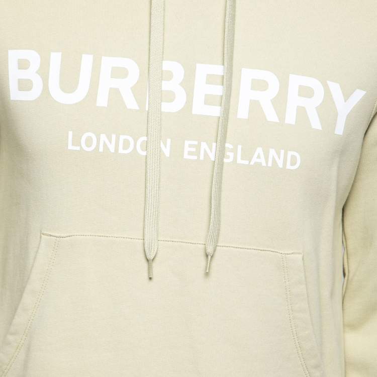 Pre Owned Burberry London Cream Logo Print Cotton Hoodie XS