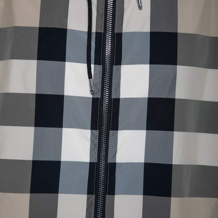 Pre Owned Burberry Black Reversible Check Print Synthetic Hooded Jacket L