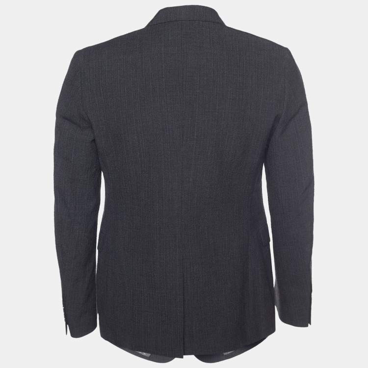 Pre Owned Burberry Grey Textured Wool Mansford Blazer L