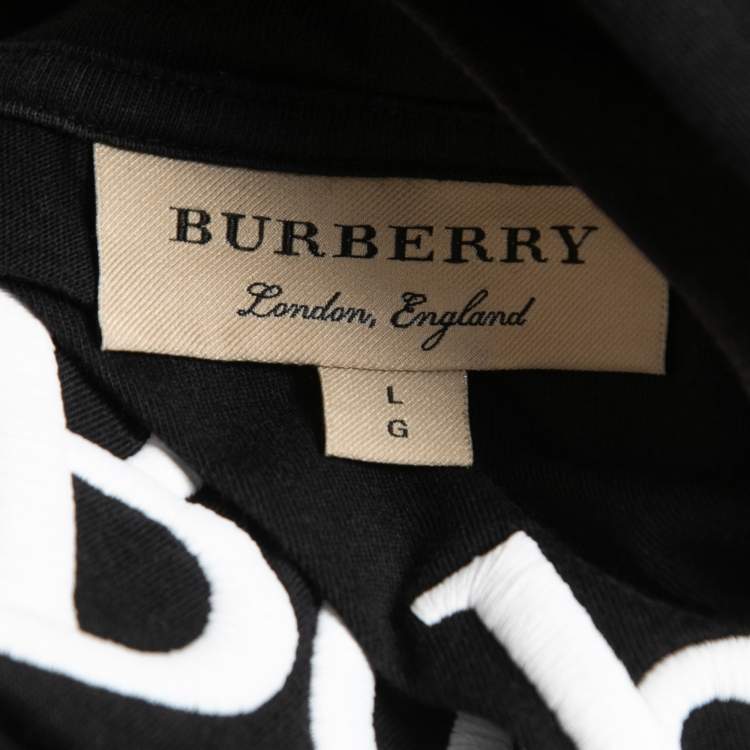 Pre Owned Burberry London Black Logo Embroidered Cotton Half Sleeve T-Shirt L