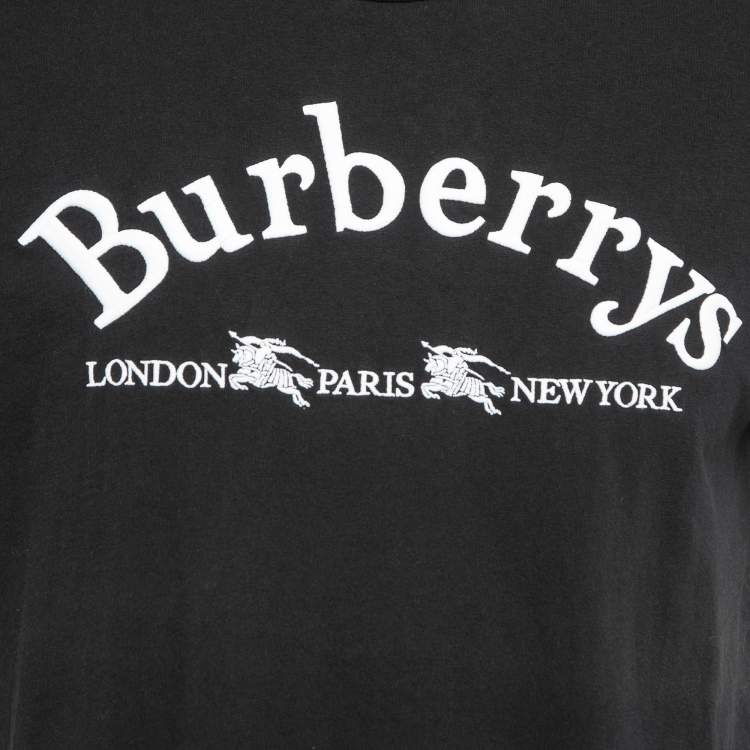 Pre Owned Burberry London Black Logo Embroidered Cotton Half Sleeve T-Shirt L