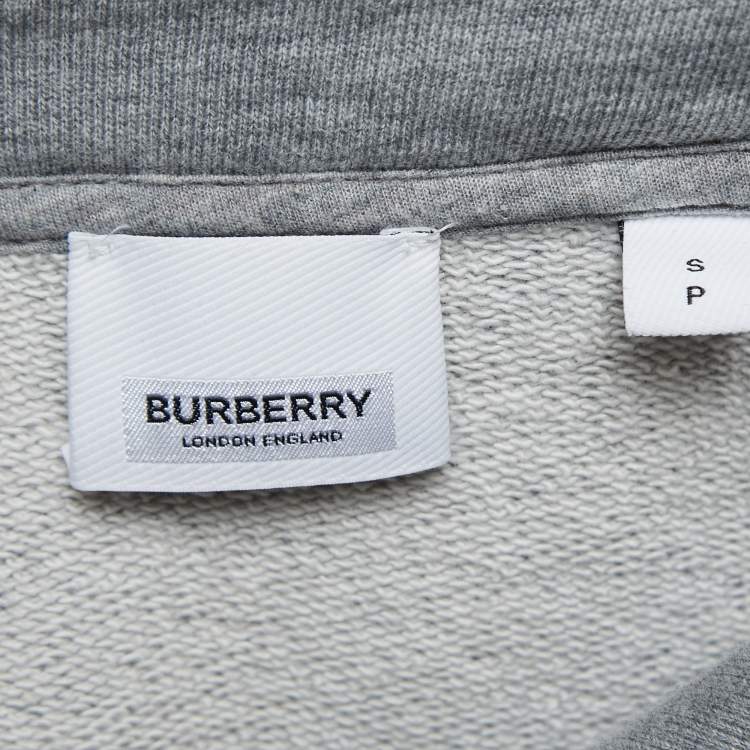 Pre Owned Burberry Grey Logo Printed Cotton Hoodie S