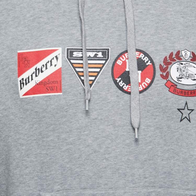 Pre Owned Burberry Grey Logo Printed Cotton Hoodie S
