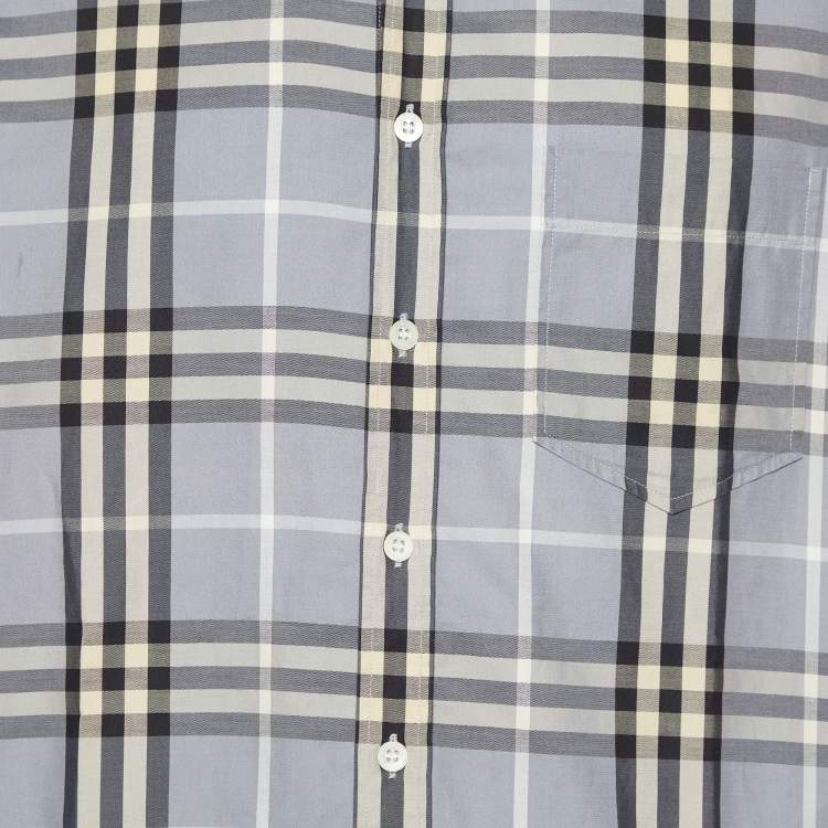Pre Owned Burberry Grey Nova Check Cotton Button Front Shirt XL