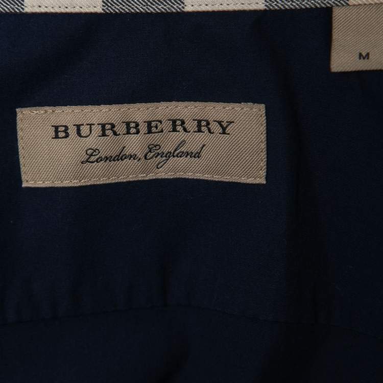 Pre Owned Burberry London Navy Blue Cotton Button Front Full Sleeve Shirt M