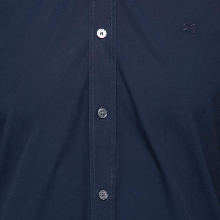 Pre Owned Burberry London Navy Blue Cotton Button Front Full Sleeve Shirt M