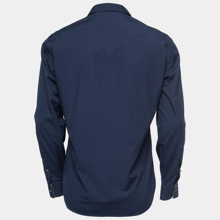 Pre Owned Burberry London Navy Blue Cotton Button Front Full Sleeve Shirt M