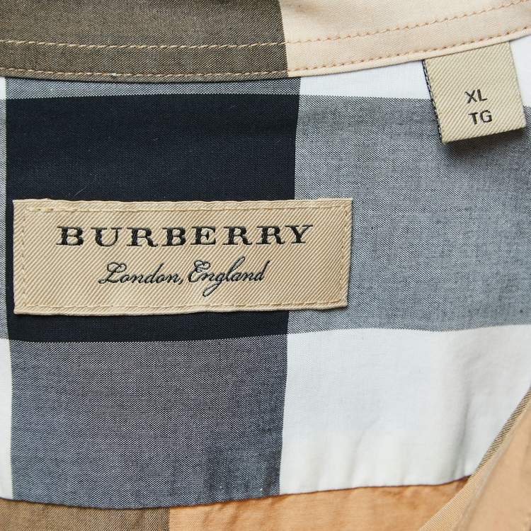 Pre Owned Burberry London Beige Plaid Cotton Button Front Full Sleeve Shirt XL