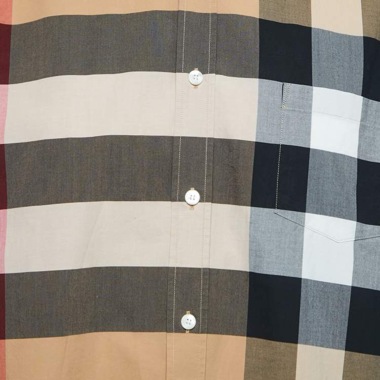 Pre Owned Burberry London Beige Plaid Cotton Button Front Full Sleeve Shirt XL