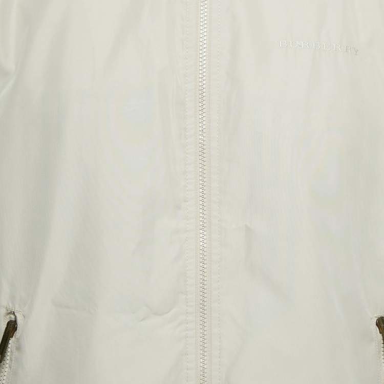 Pre Owned Burberry London Beige Logo Embroidered Synthetic Zip Front Jacket S