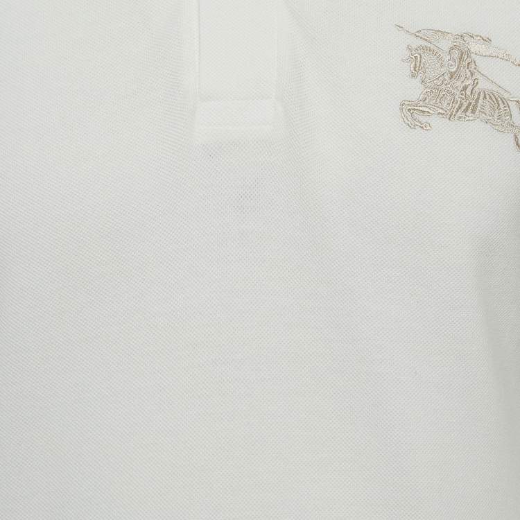 مملوكة مسبقًا Burberry White Logo Embroidered Cotton Pique Slim Fit Polo T-Shirt S
