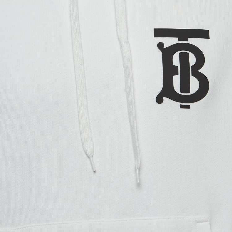 Pre Owned Burberry White Cotton Knit Logo Applique Detail Hoodie XS
