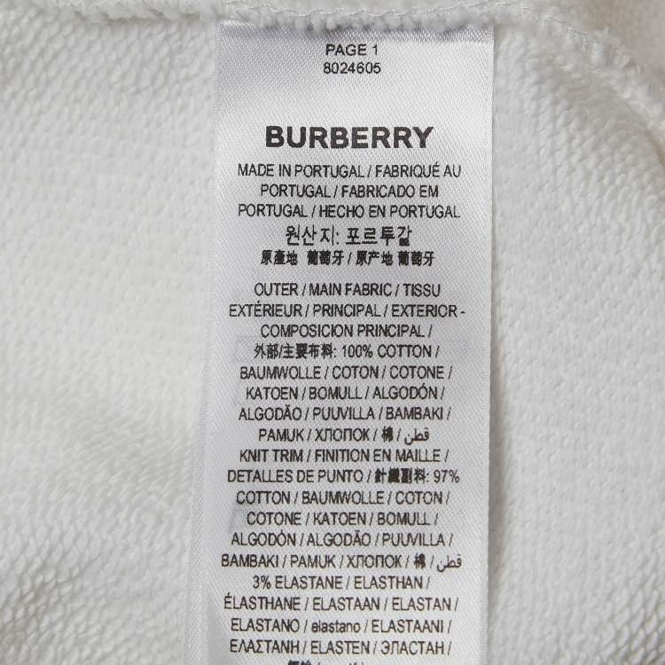 Pre Owned Burberry White Cotton Knit Logo Applique Detail Hoodie XS