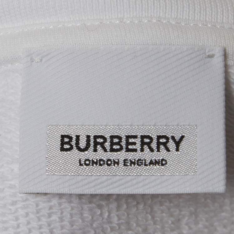 Pre Owned Burberry White Cotton Knit Logo Applique Detail Hoodie XS