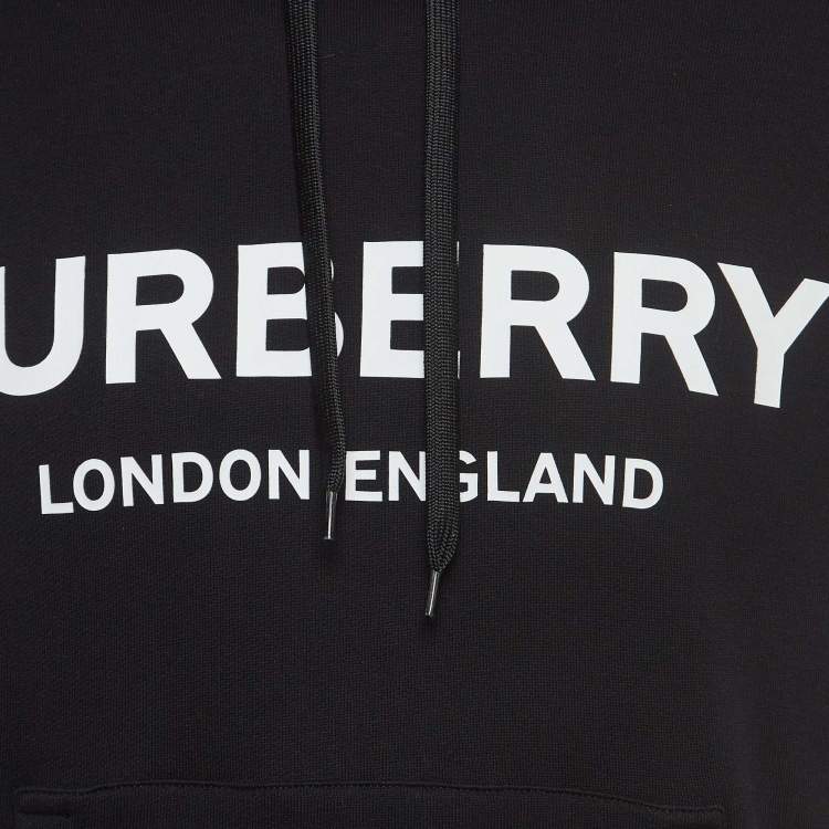 Pre Owned Burberry Black Logo Print Cotton Knit Hoodie XS