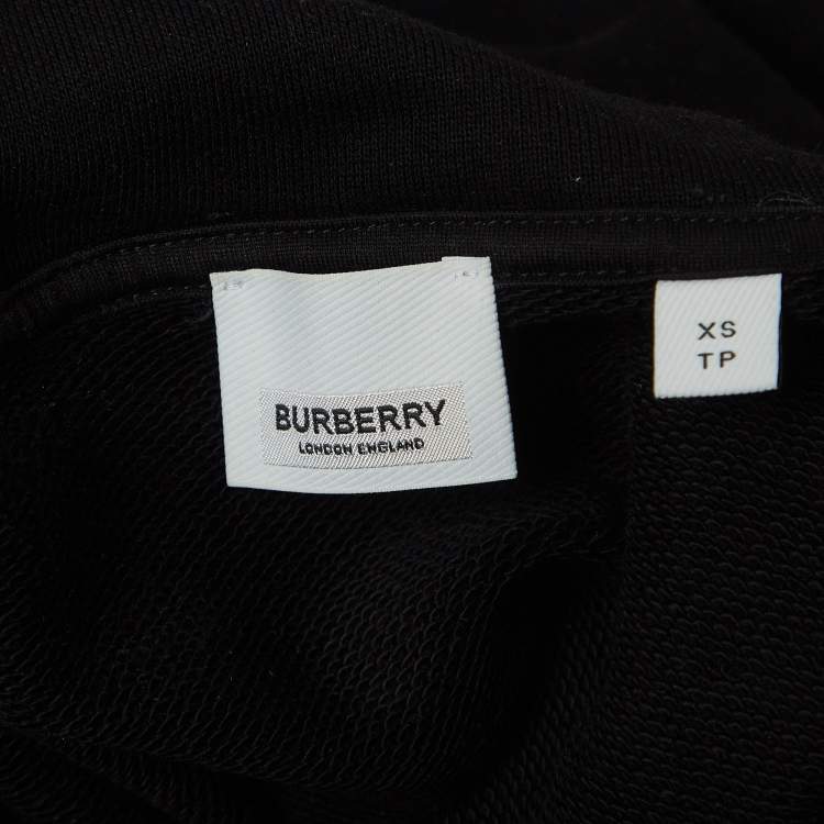 Pre Owned Burberry Black Logo Print Cotton Knit Hoodie XS