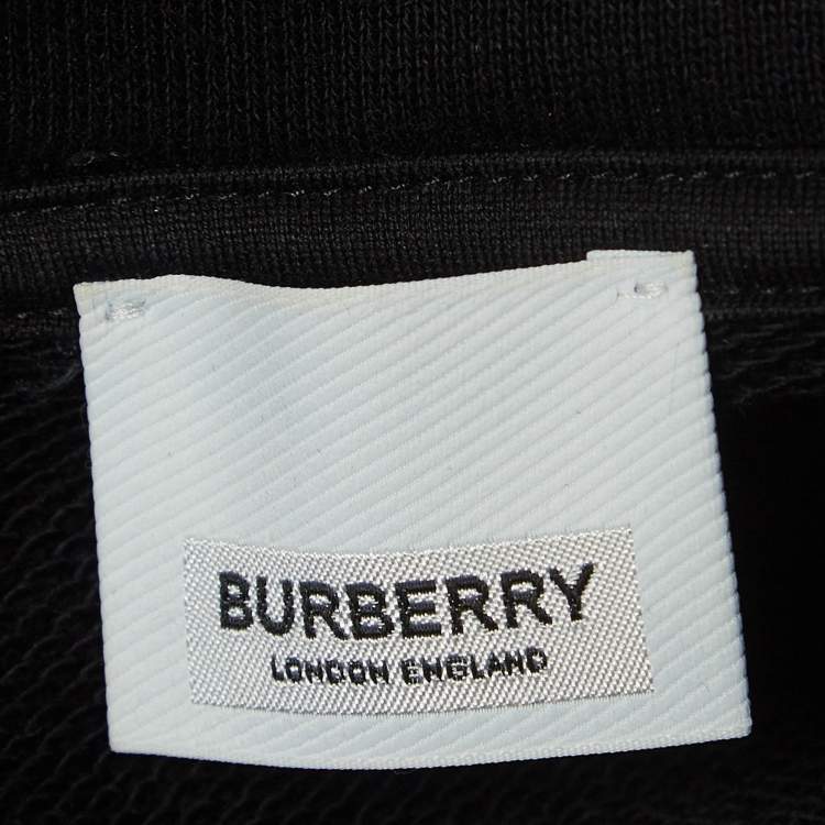 Pre Owned Burberry Black Logo Print Cotton Knit Hoodie XS